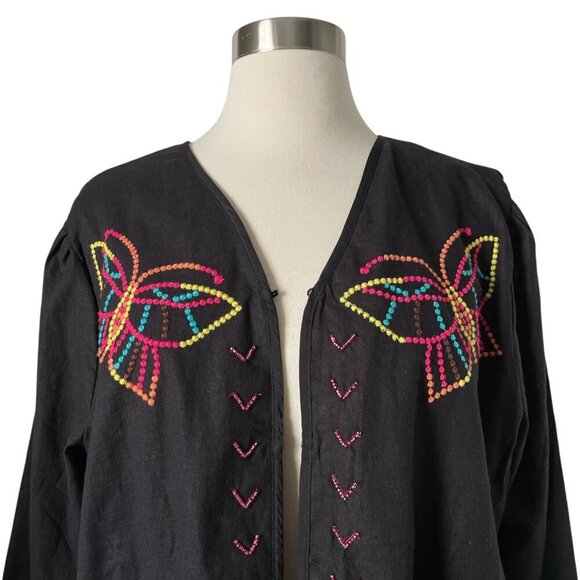 Johnny Was Carmina Bolero Jacket Black Embroidered Boho L - Picture 6 of 10